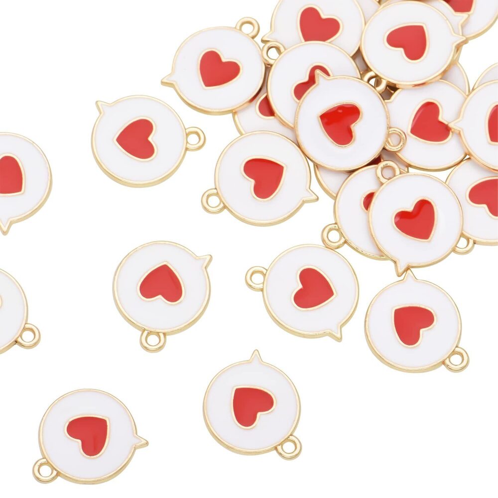 4185 Pack of 80 Red Heart Message Enamel Charms Gold Plated Colored